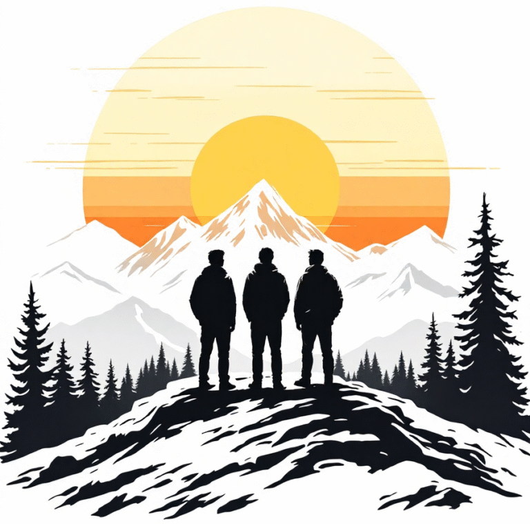 3 Guys silhouetted on a Summit
