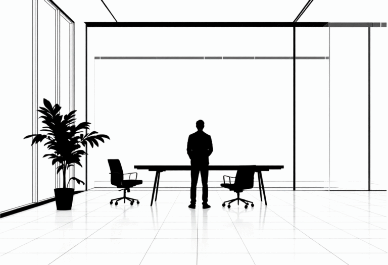 Lone Man Silhouette in Office